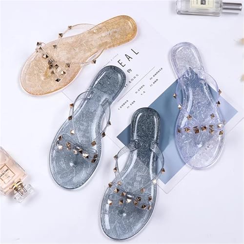 Flip Flops for Women Women Jelly Shoes Rivets Studs Bow-Knot Leisure Daily Flip-Flops for Raining Flat Slippers3