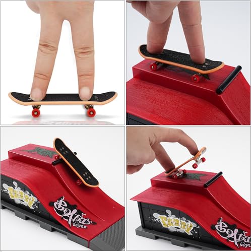 Hominas Finger Skateboard and Ramp Accessory Set DIY Finger Skate Boarding Finger Toy with Ramp Parks for Children Birthday Gifts for Boys and Girls