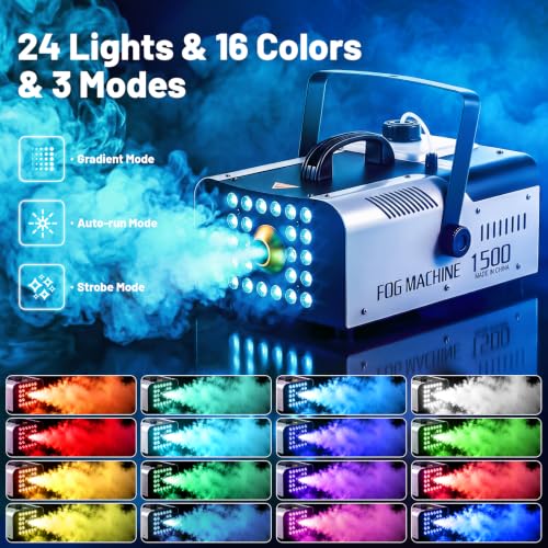 CFKEJI Fog Machine for Halloween Outdoor Indoor 1500W with 24 LED Lights - image 3