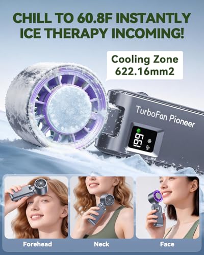 Image of Portable Handheld Fan with Ice Cooling, 7.5m /s High Speed Turbo Fan, 150 Foldable 4-in-1 Personal Neck Fan, 199 Speed Stepless Control, USB-C Rechargeable for Travel, Makeup, Hiking,Grey
