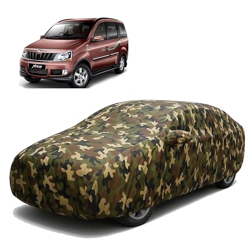 Image of Sulfar 100% Waterproof Car Body Cover Compatible with Mirror for Mahindra Xylo with Long Lasting Durable Material (Triple Stitched, Full Bottom Elastic, Camouflage Army)