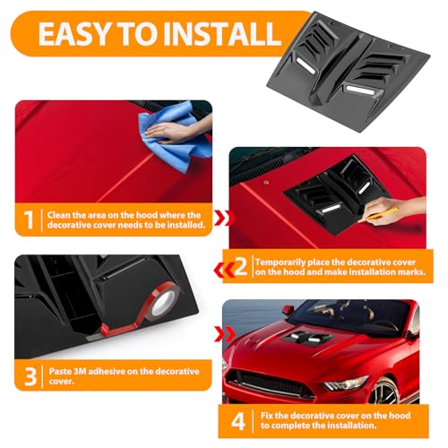Image of Hood Vents for Cars,Universal Hood Scoop,Hood Air Vent for Trucks,Car Air Vent with Reflective Strips, Universal for Most Cars,1 Series E90 E91,W117(Glossy Black)