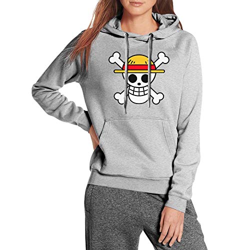 Women's Anime-One-Piece Sleeve Hoodie Youthful Pullover Novelty Sweatshirts with Hoods Grey