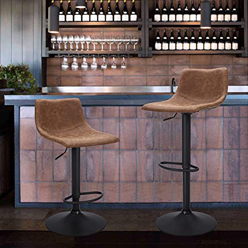 Finnhomy Bar Stools Set of 2, Swivel Adjustable Height Bar Chairs with Footrest & L-Shape Back, Vintage Leather Counter Stools for Kitchen Island, Home Bar, Retro Brown (24"-32" Height Adjustable) - Image 3