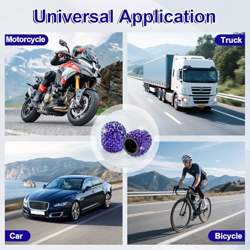 Image of JUSTTOP 4 Pack Handmade Crystal Rhinestone Tire Valve Stem Caps, Universal for Cars, Trucks and Motorcycles - Deep Blue