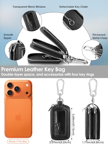 Image of Keychain, Key Finder Built-in Anti-Loss Tracker, Heavy Duty Key Holder, Premium Stainless Steel Keychain Carabiner Car Key Chains with GPS Global Locator Tracking Waterproof (B-Black)