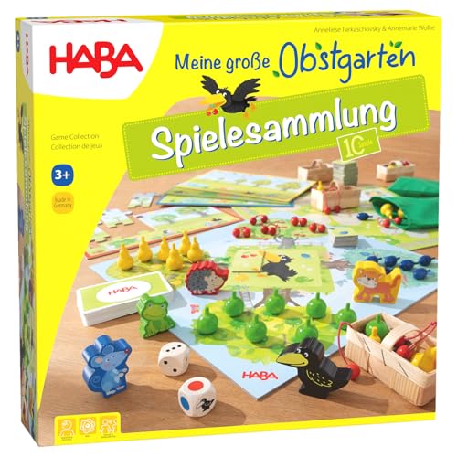 Haba 302282 - Meine große Obstgarten-Spielesammlung, original Obstgarten-Spiel und 9 weitere Spielideen in Einer Packung, Spielesammlung Klassiker, Kinderspiele ab 3 Jahren