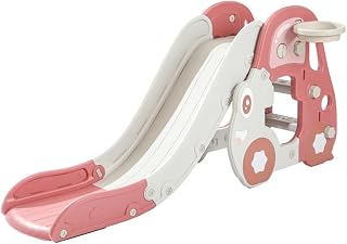 3 in 1 Toddler Slide with Basketball Hoop, Plastic Folding Indoor Freestanding Slide, Playground Climber Slide Playset, Toddler Slide for Toddlers Age 1-3 (Color : Pink)