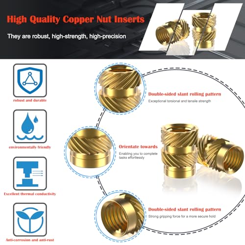 400pcs threaded inserts m2 m25 m3 m4 m5 m6 female thread metric knurled nuts assortment kit brass heat set insert for plastic and 3d printing components threaded inserts ket
