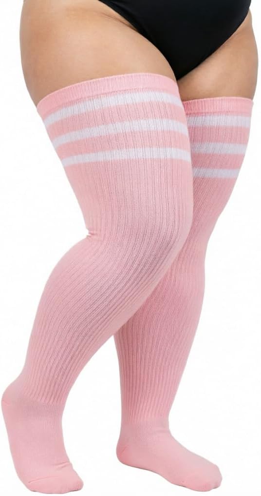 DRESHOW Plus Size Thigh High Socks Striped Over Knee Long Boot Stockings Knee High Tube Socks Leg Warmers for Women