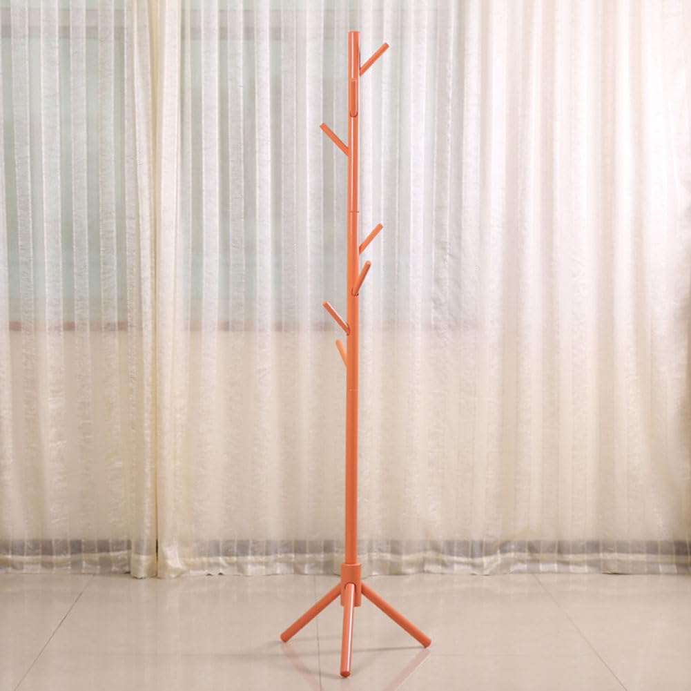 KnoRRs Wooden Coat Rack,Landing Coat Rack,Stand with 8 Hooks Freestanding Coat Hanger,Entryway,Hallway, Bedroom,Office for Clothes,Cap,Scarves,Orange
