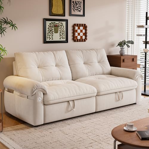 Zanbellium 77' Queen Size Sofa Bed, Loveseat Sleeper Sofa with Pull Out Bed, Pockets and USB, Velvet...