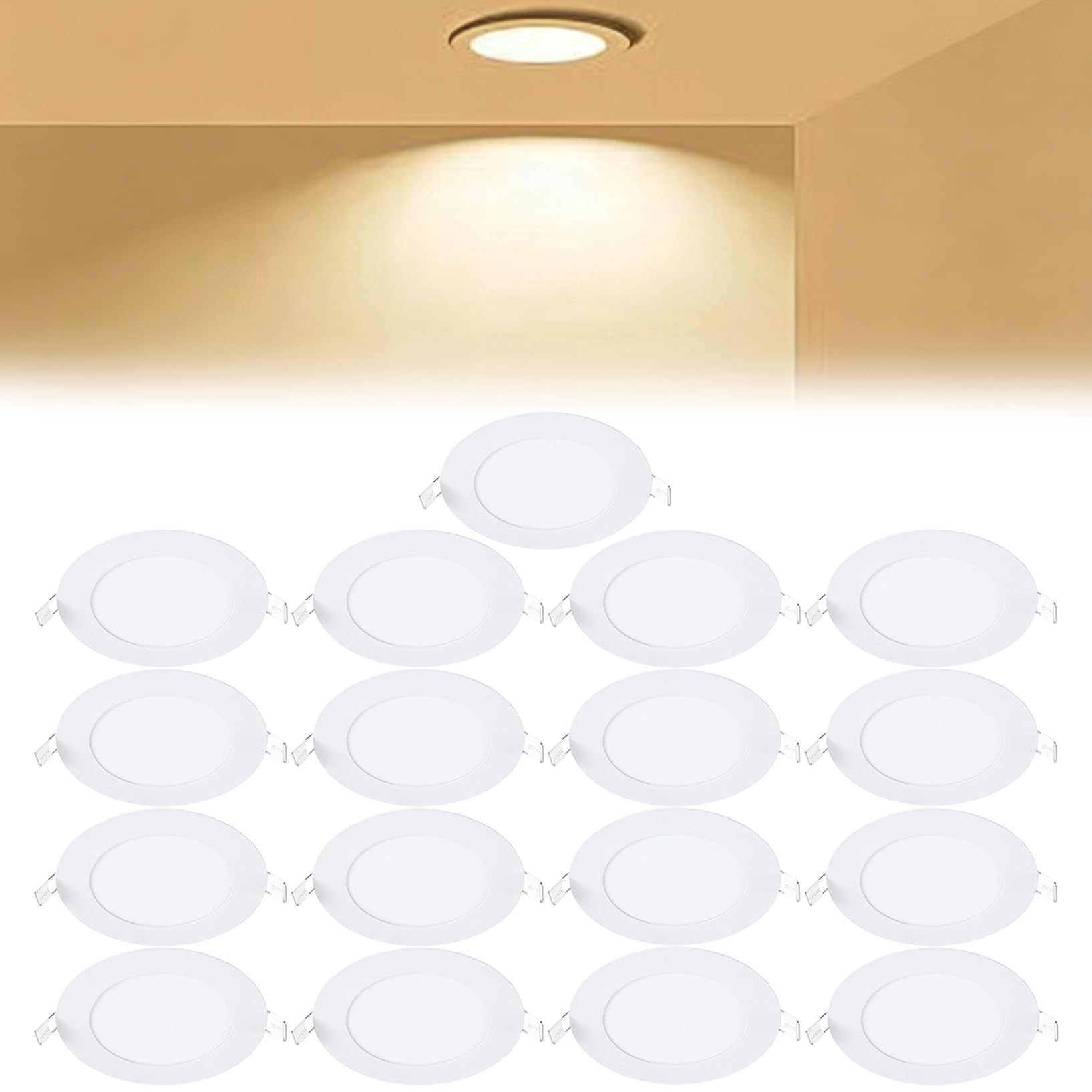 VOGHMOLD 6W Ultra Slim LED Downlight 5 inch, 3000K Recessed Ceiling Light, Cut Φ105-110mm, AC85-265V Flush Mount Spotlights Aluminum Round Panel Lights for Office Hallway, 17 Pack