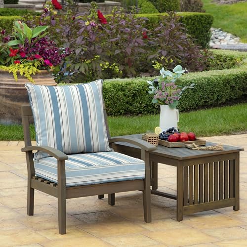 Image of Arden Outdoor Deep Seat Cushion Set, 22 in x 24 in, Weather-Proof, Rain-Proof, Fade Resistant Patio Cushion French Blue Linen Stripe