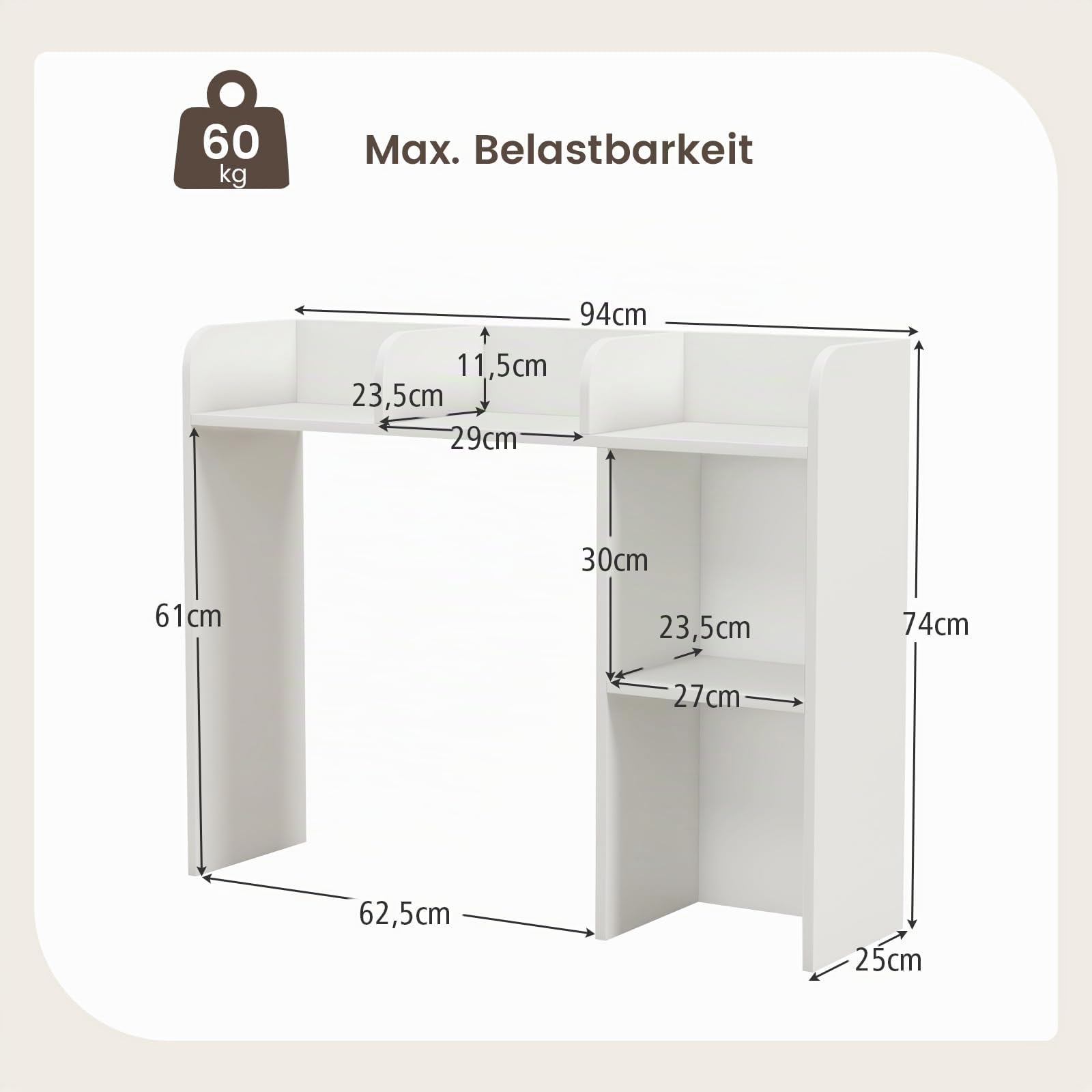 GOPLUS Schreibtischregal, Schreibtisch Bücherregal mit 5 offene Ablagen, Tischregal Desktop Organizer Regal für Büro & Arbeitszimmer, 94 x 25 x 74 cm (Weiß)