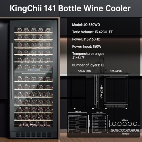 Image of KingChii 141 Bottle Wine Cooler Refrigerator Dual Zone Wine Fridge with Professional Compressor - Stainless Steel & Tempered Glass, Freestanding for Home, Office, Kitchen