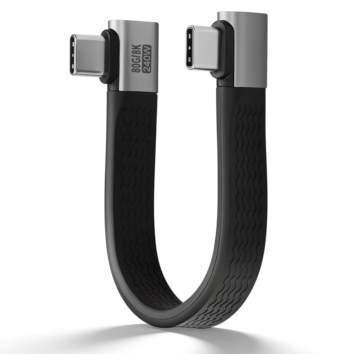 ETZIN USB4 Cable 240W 80Gbps, Short Right-Angle USB-C to USB-C Coiled Cable, 8K@60Hz Video, PD 3.1 Fast Charging, Thunderbolt 3/4 Compatible, 13.8cm Flat Braided EPL-1616CC-image-8