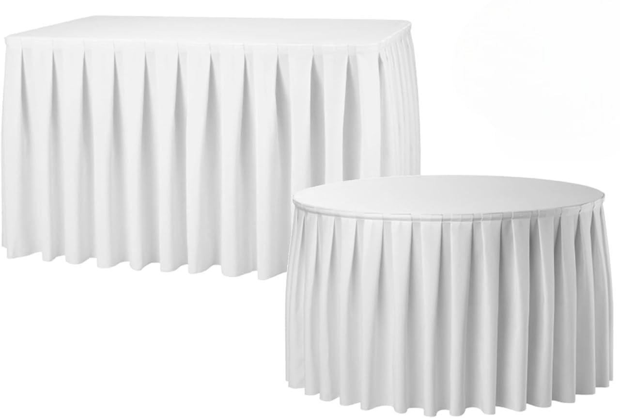 Accordion Pleat Polyester Table Skirt Wedding Christmas Party Catering + FREE CLIPS! (White, 14FT (+10 Clips))