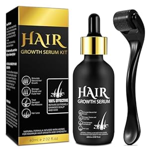 Hair Growth Oil and Derma Roller 0.25mm Scalp Kit, Natural Serum With Biotin, Microneedle Beard Roller for Thicker Longer Fuller Hair and Beard – 2.02 Oz