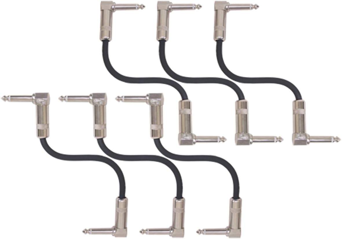 GLS Audio Pedal Board 6 Inch Patch Cable Cords - Right Angled 1/4" TS to Right Angled 1/4" TS Cables - 6" Mono Pedalboard Cord - 6 Pack