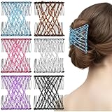6Pcs Magic Hair Comb Stretchy Hair Clip Adjustable Beaded Hairpins Elastic No Crease Double Pins Vintage Bun Maker Accessories for Women Ladies Curly Thick Wavy Ponytail Christmas