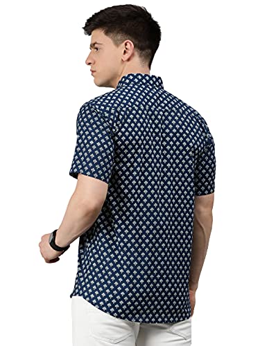 Image of Blue Cotton Short Sleeves Shirts for Men-MMH0145-P