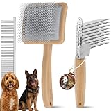 YOYUPETA große Slicker Bürste für Hunde & Katzen mit langem Fell – 3-teiliges Set mit Entfilzer & Edelstahlkamm – 25mm Pins gegen Unterwolle & Verfilzungen – für Golden Retriever & Maine Coon
