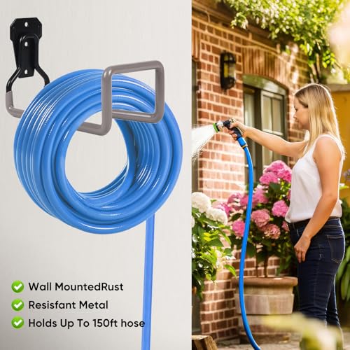 Image of Garden Hose Holder Hanger Wall Mount, Heavy Duty Water Hose Holder for Outdoor /Indoor Use in Yard, Metal Durable Hose Hooks, Ideal for Water Hose Storage (1 Piece, Gray)