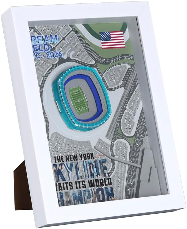 3D Stadium Wall Art, Football Field Miniature Model, Framed Sports Decor for Study Room, Fan Gift (white)