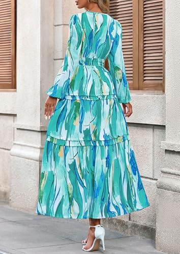 PRETTYGARDEN Women's 2025 Fall Boho Maxi Dresses Floral Long Sleeve V Neck Flowy Elegant Wedding Guest Dress Vacation Outfits4