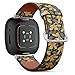 CJBROES Replacement Leather Watch Band, Compatible with Fitbit Versa 3 and Fitbit Sense of Wristband Bracelet Accessory - Retro Flowers on Dark