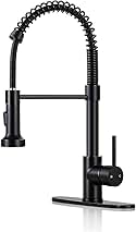 DJS Kitchen Faucets with Pull Down Sprayer Matte Black - Dual Mode Setting Single Handle 1 or 3 Holes Commercial Black Kitchen Sink Faucet with Deck Plate for Farmhouse RV Vessel Basin