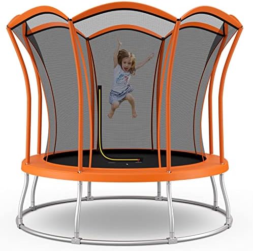 Goplus 8FT/ 10FT Outdoor Trampoline, ASTM Approved Recreational Trampoline with Enclosure Net, Safety Pad, Galvanized Steel Frame & Unique Flower Shape, Yard Trampolines for Kids Adults