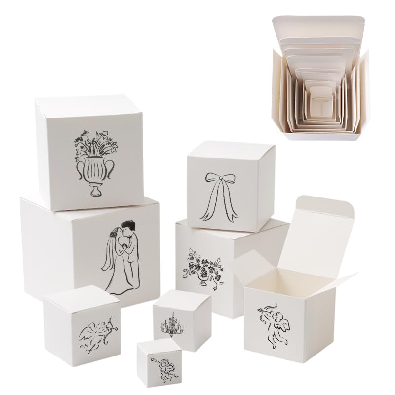 SUYEPER Nesting Gift Boxes set with creative stickers For Personalized Gift Birthday Wedding Packaging Presents or Playful Pranks(8PCS 1.2-4)