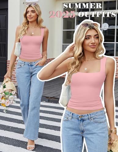 Image of Avidlove Women's Square Neck Tank Top Double Lined Basic Crop Tops Going Out Shirt Slim Fit Summer