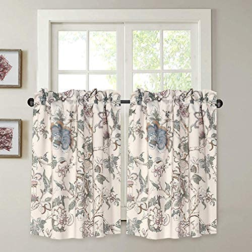 H.versailtex Window Curtain Valances 58" W X 15" L (1 Piece) Bundles Kitchen Windows Rod Pocket Small Curtains 29" W X 45" L (2 Panels) - Vintage Floral Pattern In Sage And Brown #TOP2