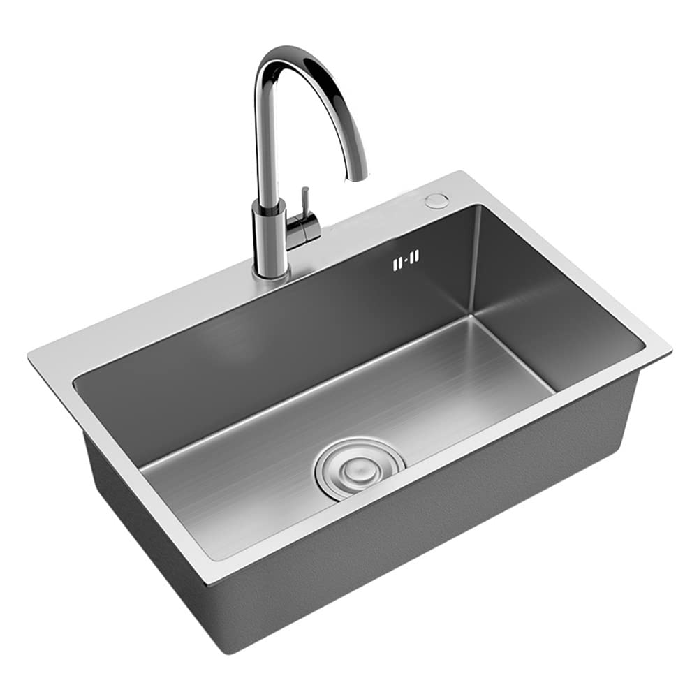 WDSOPK 16 Gauge Undermount Single Bowl Stainless Steel Kitchen Sink - with Integrated Ledge and Accessories (Silver A(68x45cm))