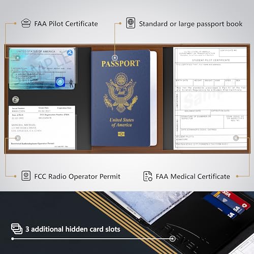 Pilot document holder, Pilot wallet, RFID-Blocking, Travel Wallet, Stylish Travel Companion for Aviation Professionals (Real Leather_V1, Brown, AirTag)3