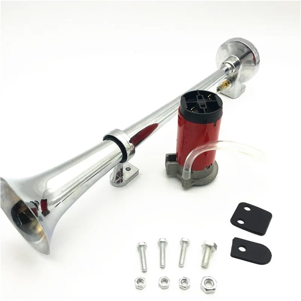 Universal 17 Zoll Einzeltrompete Auto Luftkompressor 12V 150DB Super Lauter Luftschlauch Autolautsprecher Passend for LKW Boot Motorrad(Red)