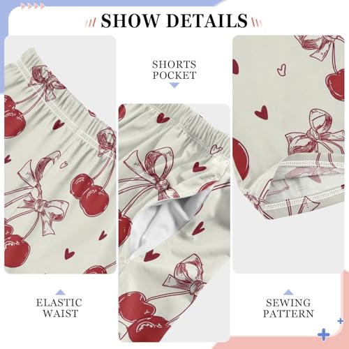 Pajama Pants Sleep Pants Soft Elastic Waist Pajama Lounge Pants Red Bow Cherry Love Pattern for 6-14 Years Old4