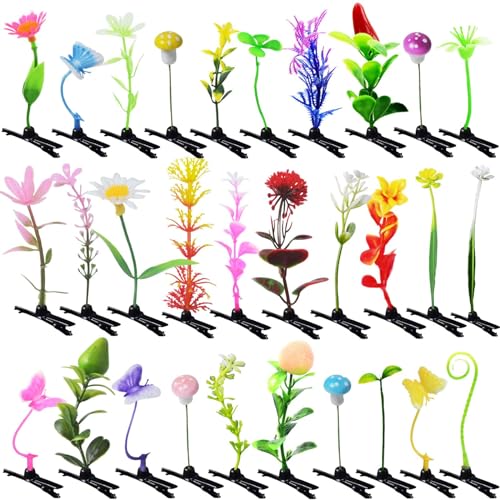 Twpribarn 30 Pcs Bean Sprout Hair Clips Mixed Style Plant Hairpins Funny Flower Hair Clip Little Grass Mushroom Butterfly Headwear Hair Accessories for Women Girl School Home Party Christmas(Mix)