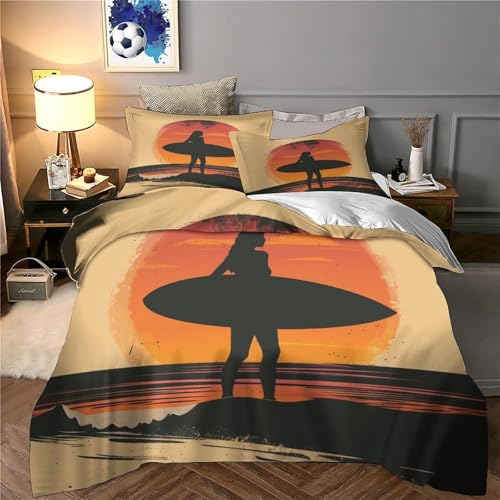 Housse de couette imprimé 3D en microfibre résistante silhouette surfeur - 6