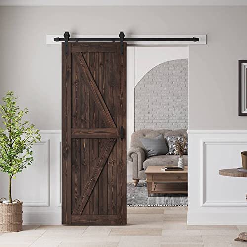 Photo 1 of ROYMELO 30 x 84 in Unfinished Sliding Barn Wood Door Slab with 5ft Hardware Kit