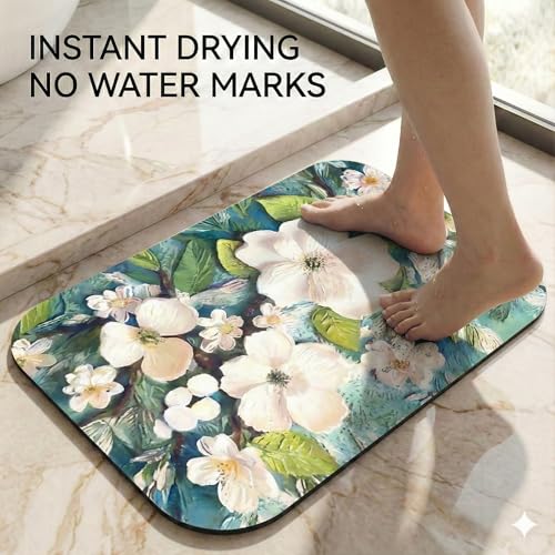 Image of Super Absorbent Door Mats, 40x60cm Soft Silicon Anti Skid Quick Drying & Water Absorbent Home, Kitchen, Bathroom Carpets, Entrance Door Mats (Pack of 2) (Beautiful Flower Mat)