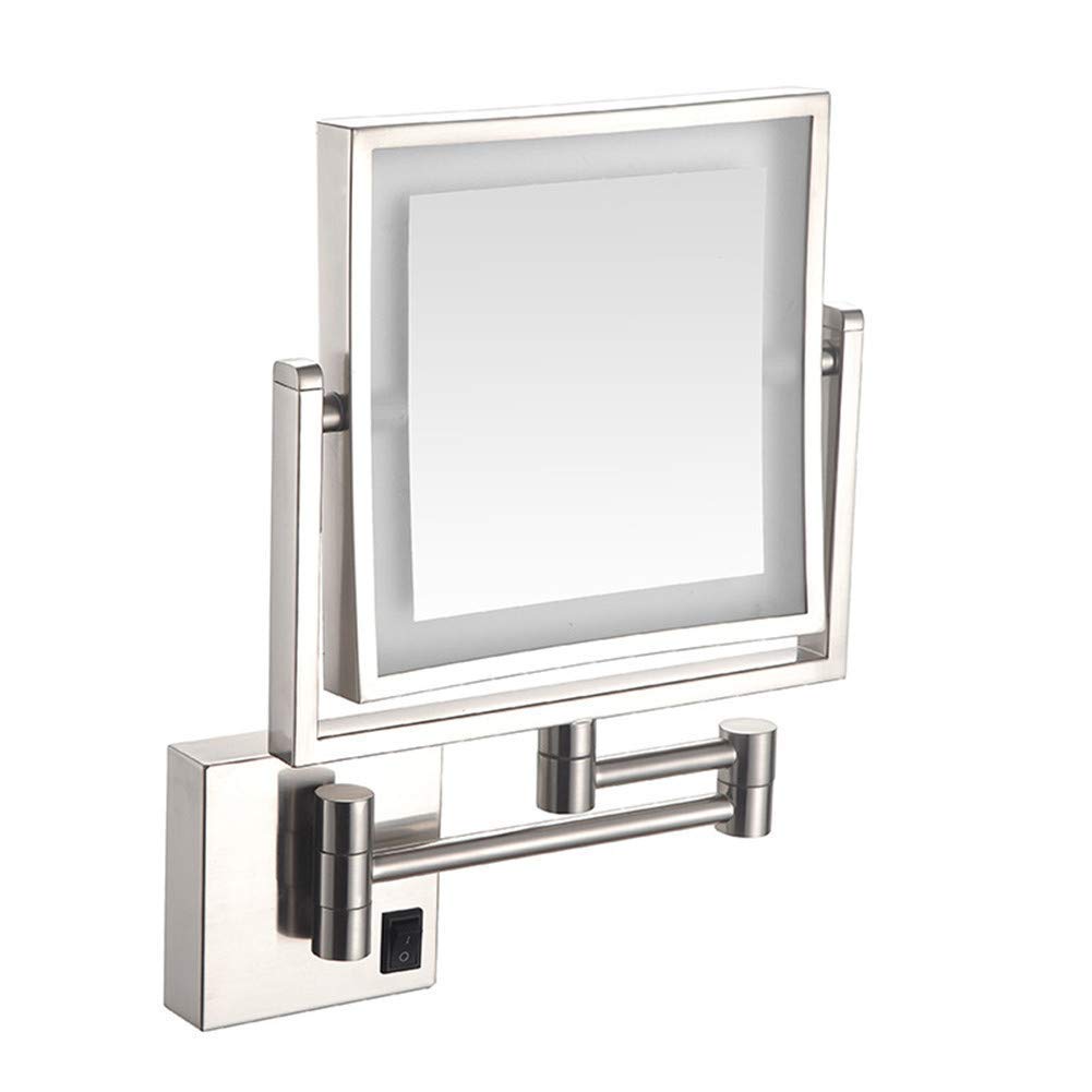 Specchio per il trucco Girevole Allungabile su entrambi i lati Specchio ingranditore 3X Specchio cosmetico quadrato pieghevole illuminato a LED (Colore: Trafilatura di nichel, Dimensioni (Trafilatura