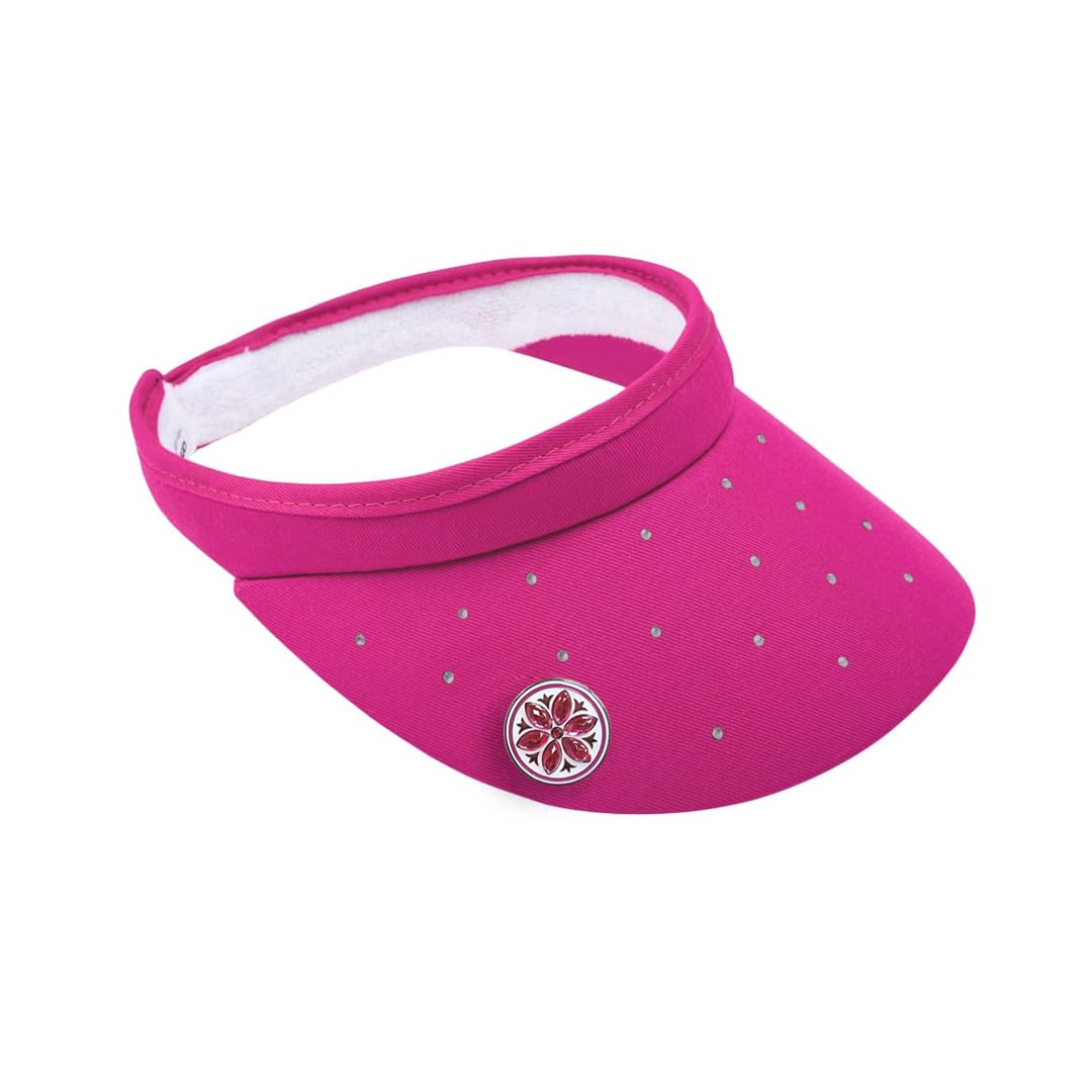 Surprizeshop Women's Pink - Crystal Golf Visor | Clip Style | Crystal Design | Built In Magnet | Comes With Hand Enamelled 25Mm Ball Marker | Rigid Peak | Multiple Colours | Golf Visor | Tennis Visor | Hot Pink