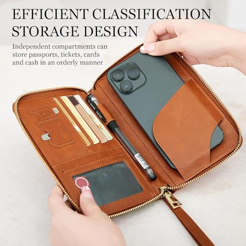 Similarbe Multi-Functional RFID Passport Wallet, Rowgins RFID Passport Holder, Similar Travel Wallet and Phone Holder (Brown)3