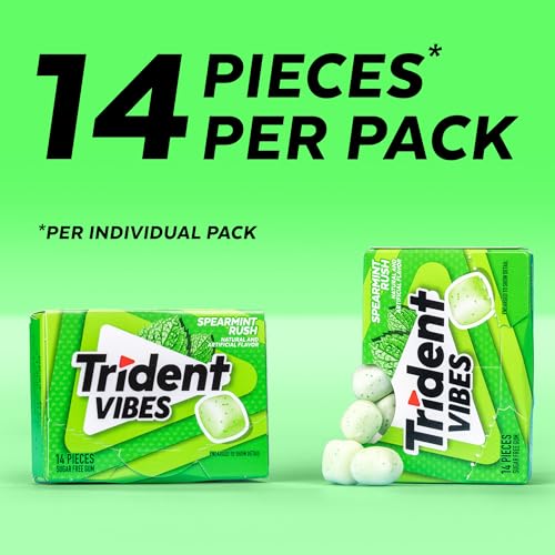Image of Trident Vibes SPEARMINT RUSH Sugar Free Chewing Gum, 14 Pieces (Pack of 9)