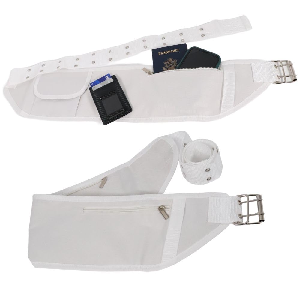 UMMA ESSENTIALSUltimate Ahram Ihram Belt for Hajj & Umrah – Premium Adjustable Design with Phone Holder, Safe Zipper Pockets & Anti-Slip, Fits Up to 50” Waist, White