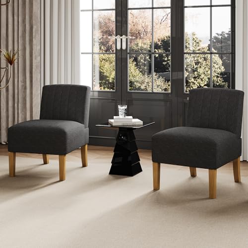 Armless Accent Chairs Set of 2 - Modern Slipper Chairs for Living Room, Solid Wood Legs,...